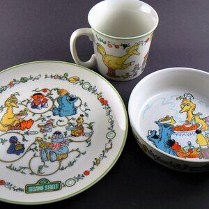 GORHAM DEDAME STREET CHILDREN'S SET OF PLATE, BOWL, AND CUP MADE IN ENGLAND 1976